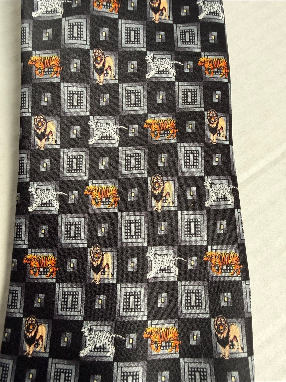 Men's Black Dress tie with Geometric & Animal Print